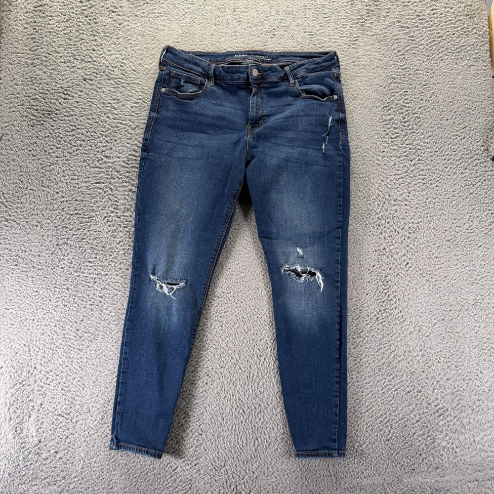 Old Navy Rockstar Jeans Womens 16 Blue Cotton Denim Skinny Distressed Stretch